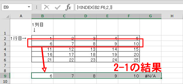 INDEX関数：ピンポイントでセルを指定する　その３の結果